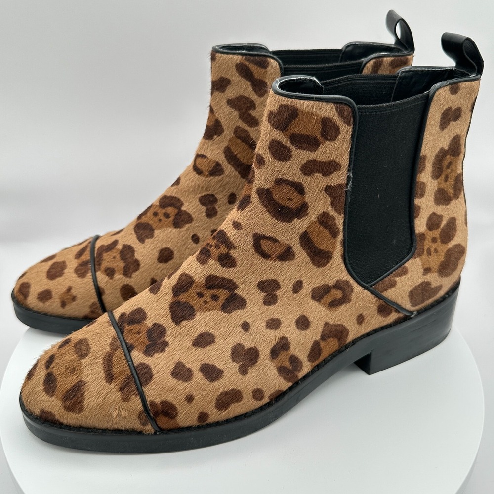 Cole Haan Mara Chelsea Ankle Boots 10B Brown Leopard Print Calf Hair Leather